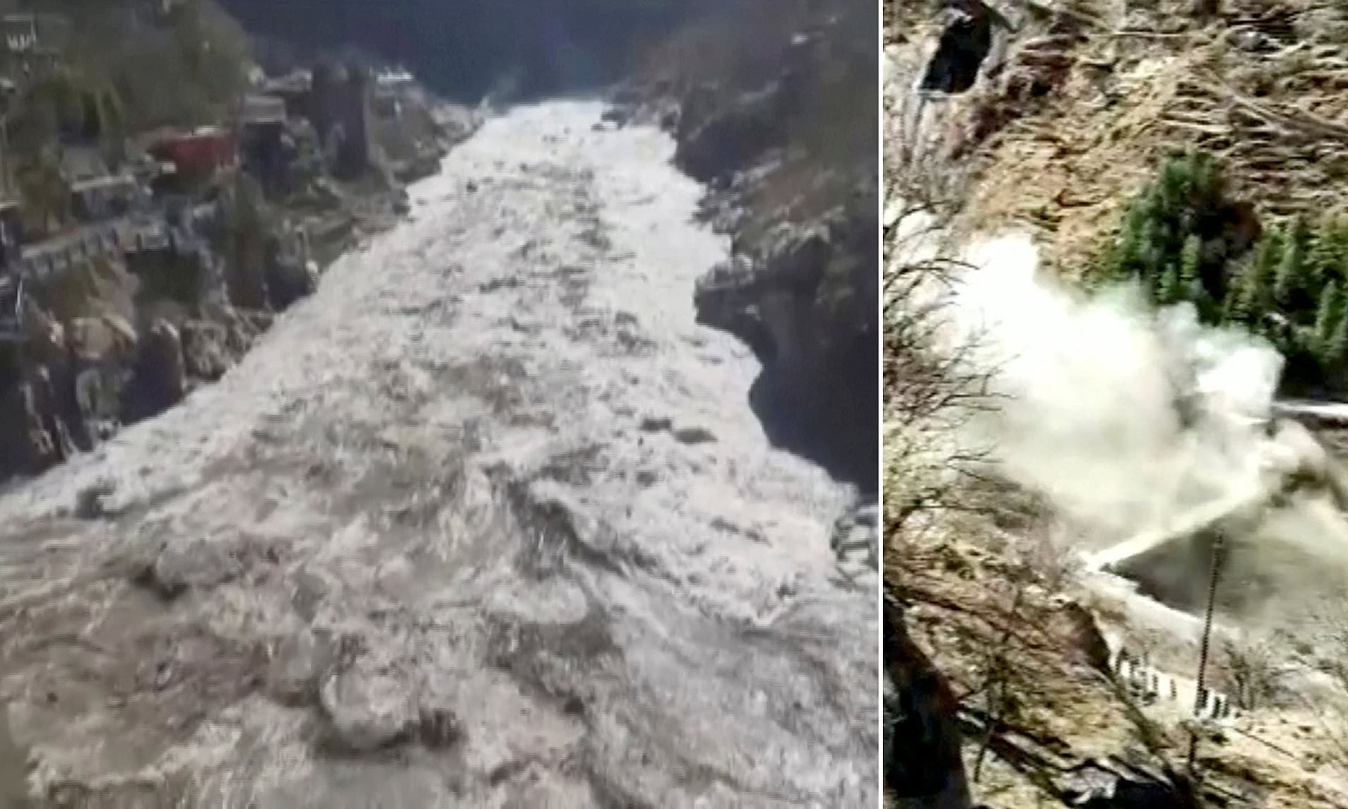 At least 200 people are missing and nine killed after mountain glacier crashed into dam and triggered massive flood in India (photos)