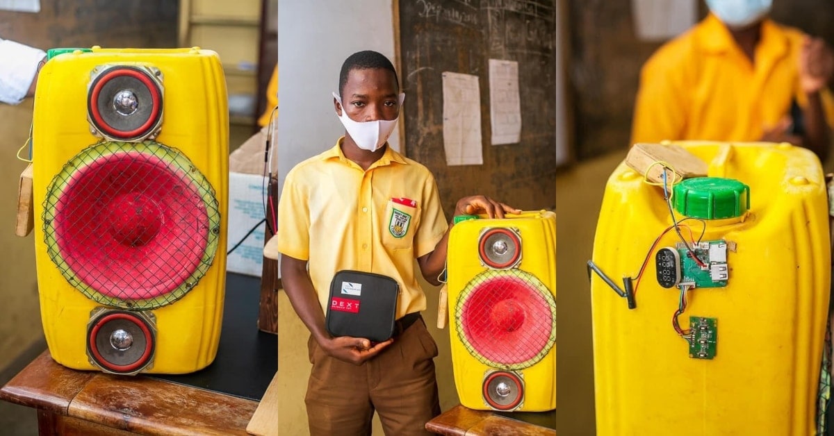 Junior secondary school student creates bluetooth speaker using yellow keg, photos go viral