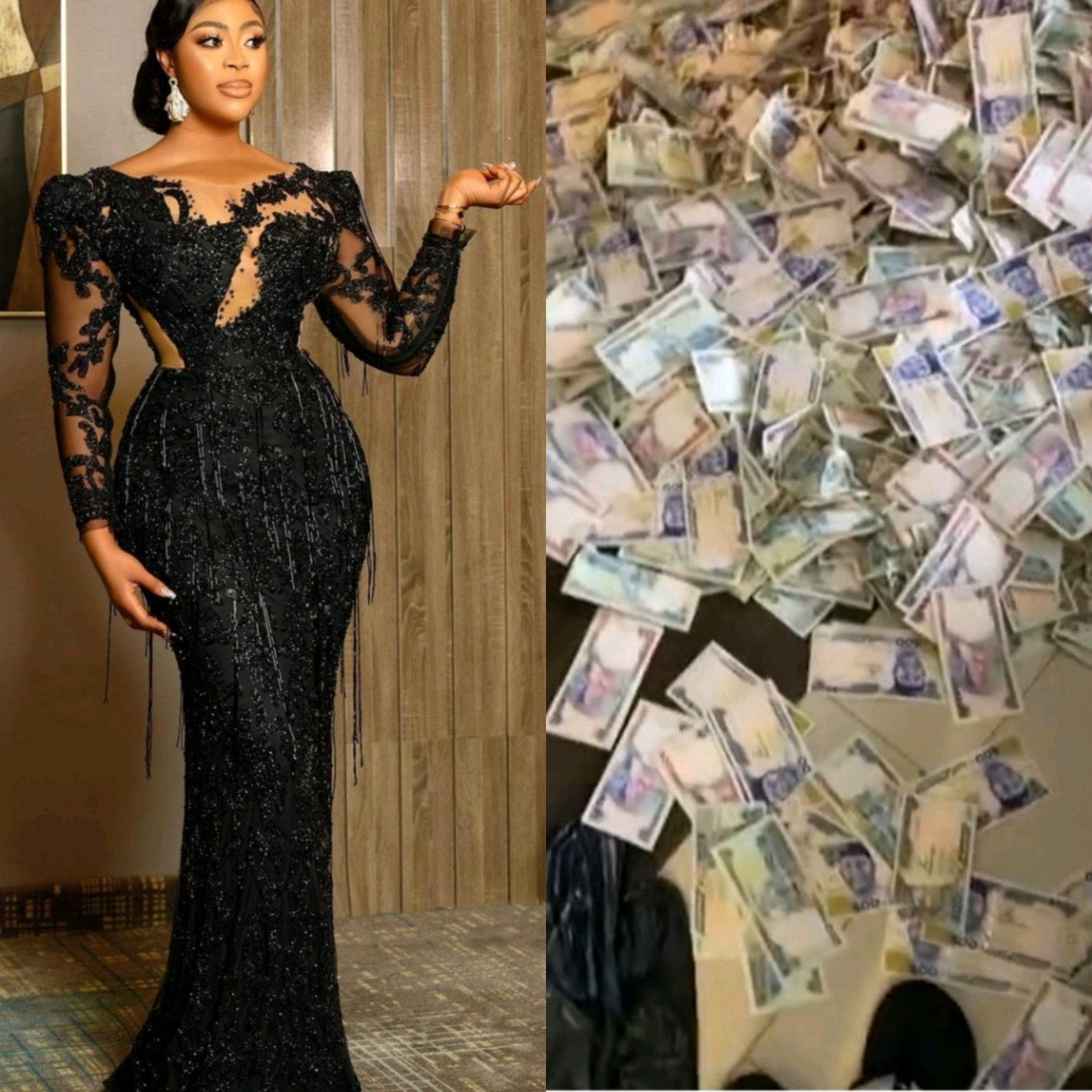 Actress, Mimi Orjiekwe shows off foreign and local currencies she was sprayed at her birthday party (video)