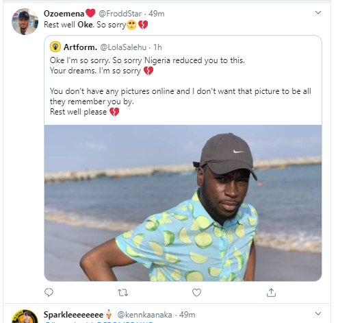 Twitter users mourn #EndSARS protester, Oke, who was allegedly shot dead in Lagos three hours after tweeting “Nigeria will not end me”