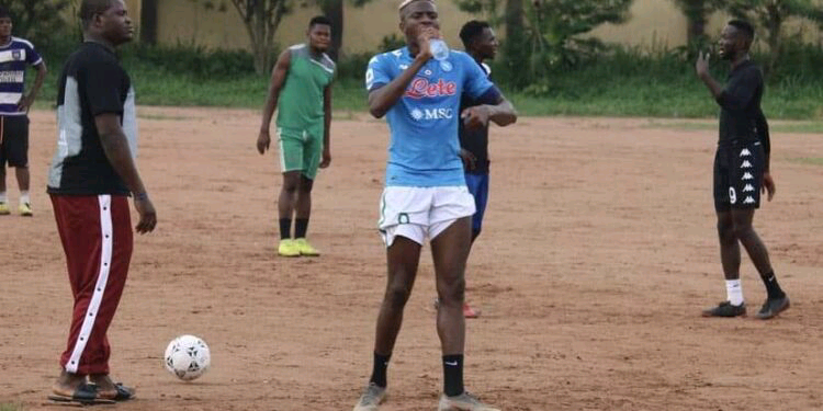 No off days: Osimhen trains with local footballers in Lagos