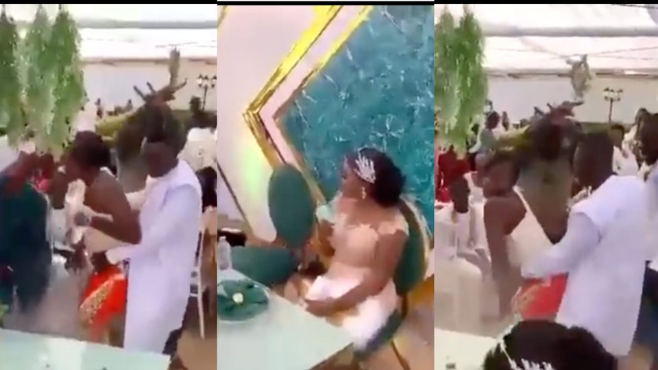 Groom abandons wife, grinds the backside of his ex at their wedding reception; check out bride’s reaction [Video)