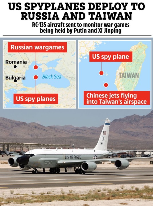 US Spy Planes Deployed To Russia & Taiwan As Putin & Xi Hold War Games (Pix, Video)
