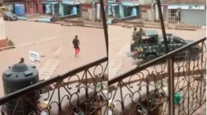Watch the moment unknown gunmen pursued military officers in Enugu (Video)