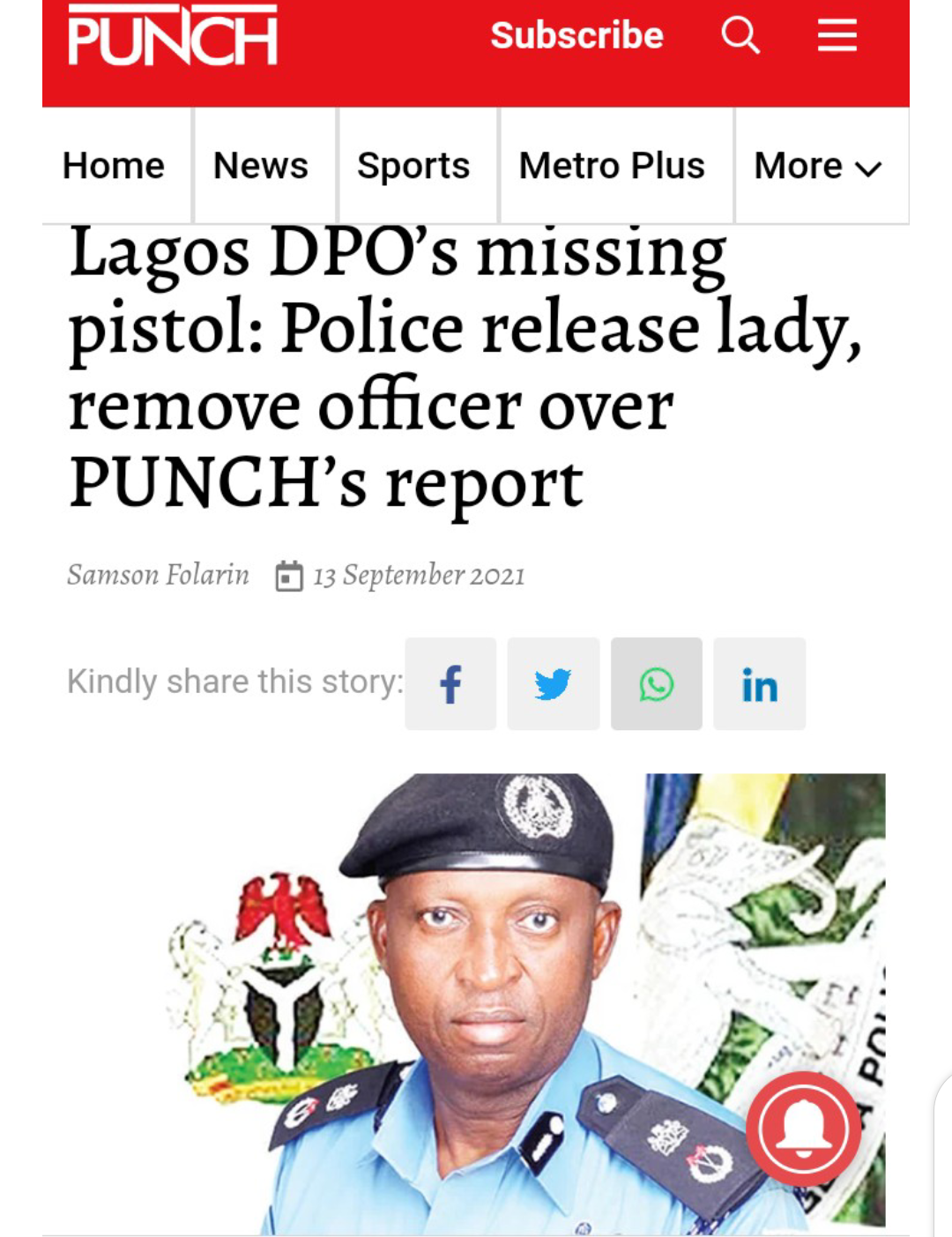 Lagos DPO’s Missing Pistol: Police Release Lady, Removes DPO Over PUNCH’s Report