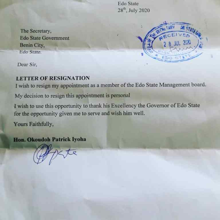 Okoudoh Patrick Iyoha Resigns As DG Of Obaseki/Shaibu Movement, Joins APC