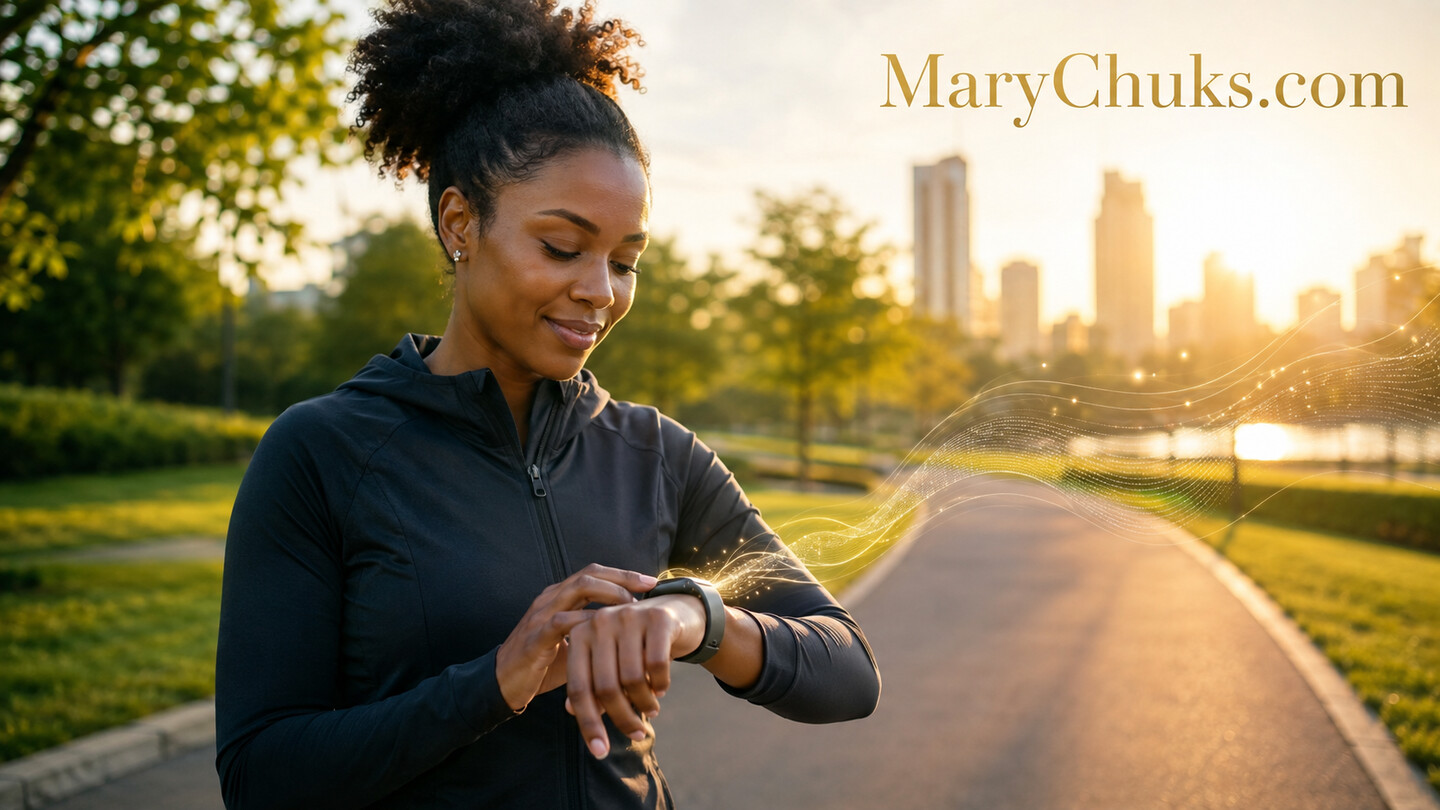 Woman checking AI health insights on a smartwatch