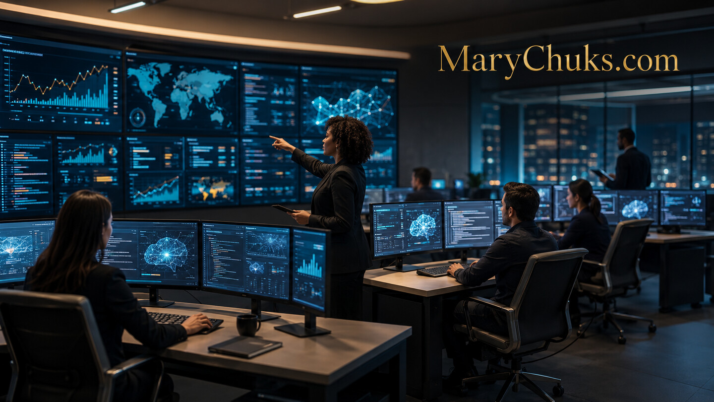 Enterprise team directing AI agents across complex operational workflows.