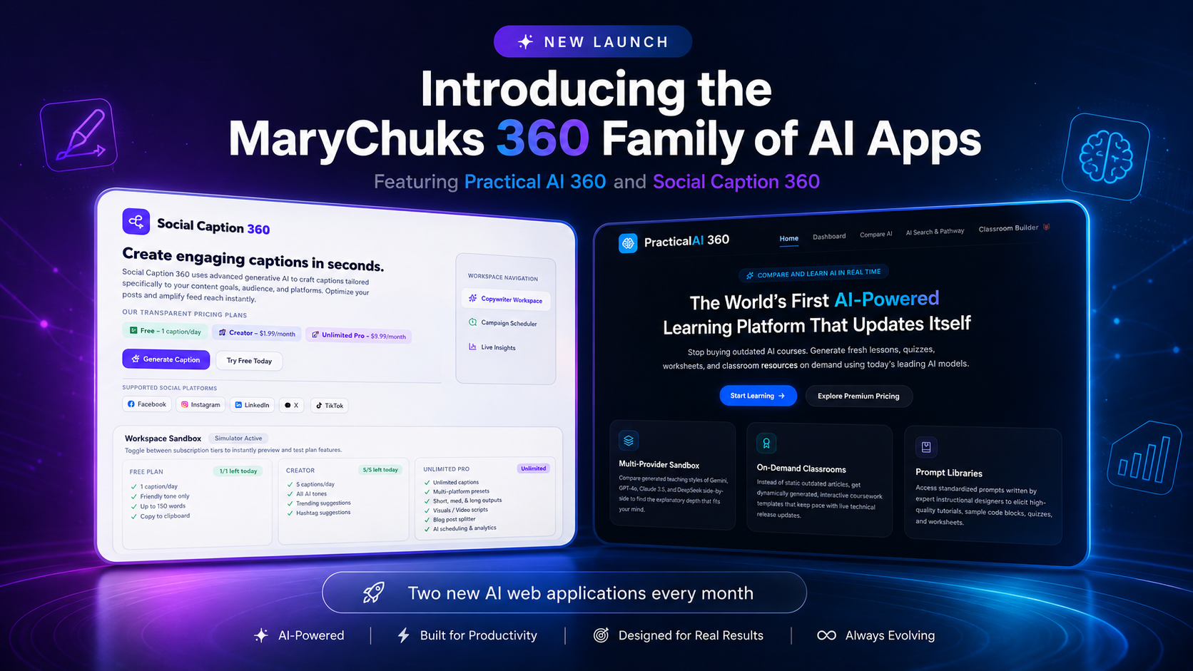 Introducing the MaryChuks 360 Family of AI Apps: Practical AI 360 & Social Caption AI 360