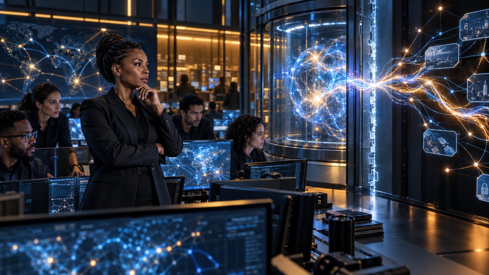 Cybersecurity researchers monitor an AI signal crossing a digital containment boundary