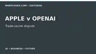 Editorial graphic about Apple's trade-secret allegations involving OpenAI and a former engineer