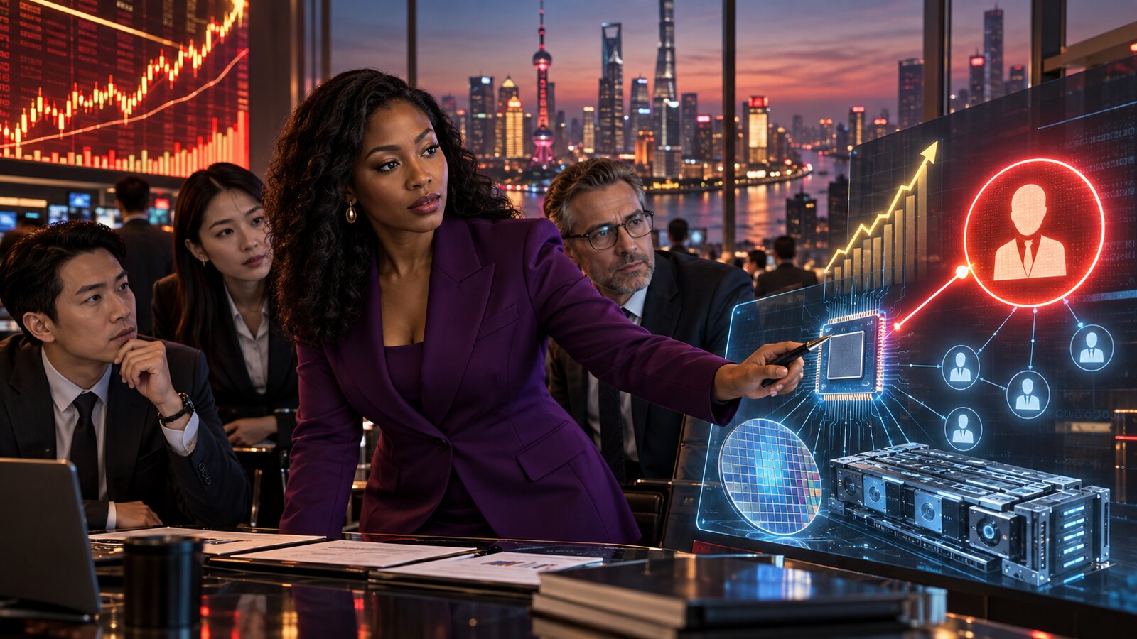 Black female investment analyst reviewing an AI chipmaker’s rising market value and a single dominant customer connection.