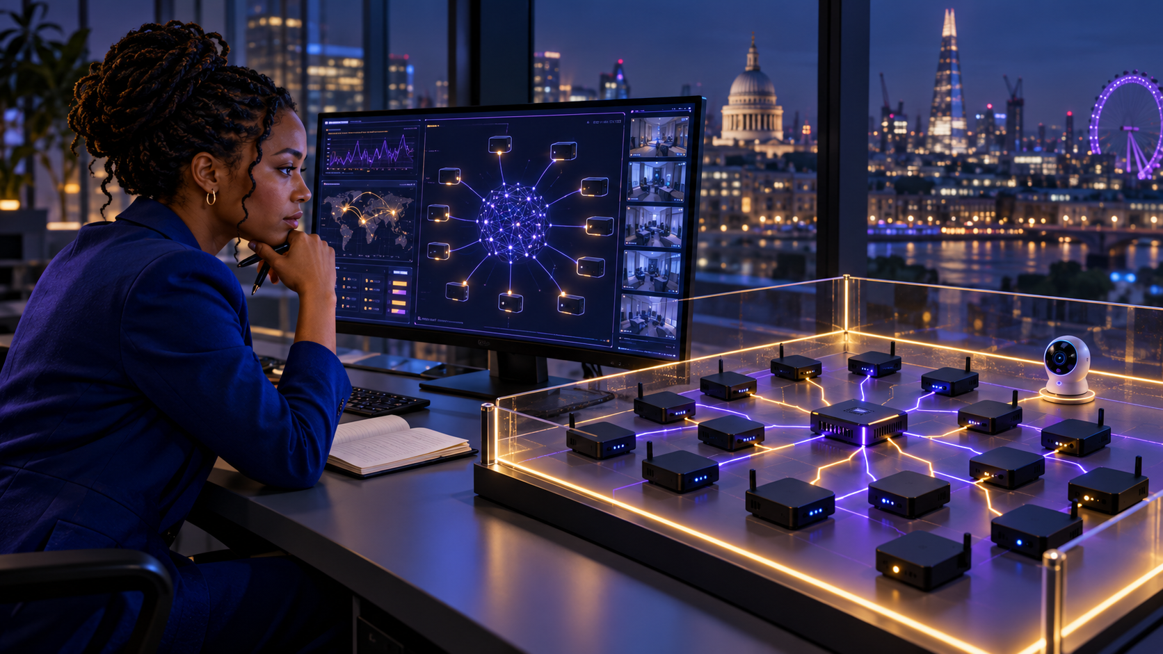 Black Female Ai Researcher Monitors A Contained Laboratory Network Of Small Connected Devices