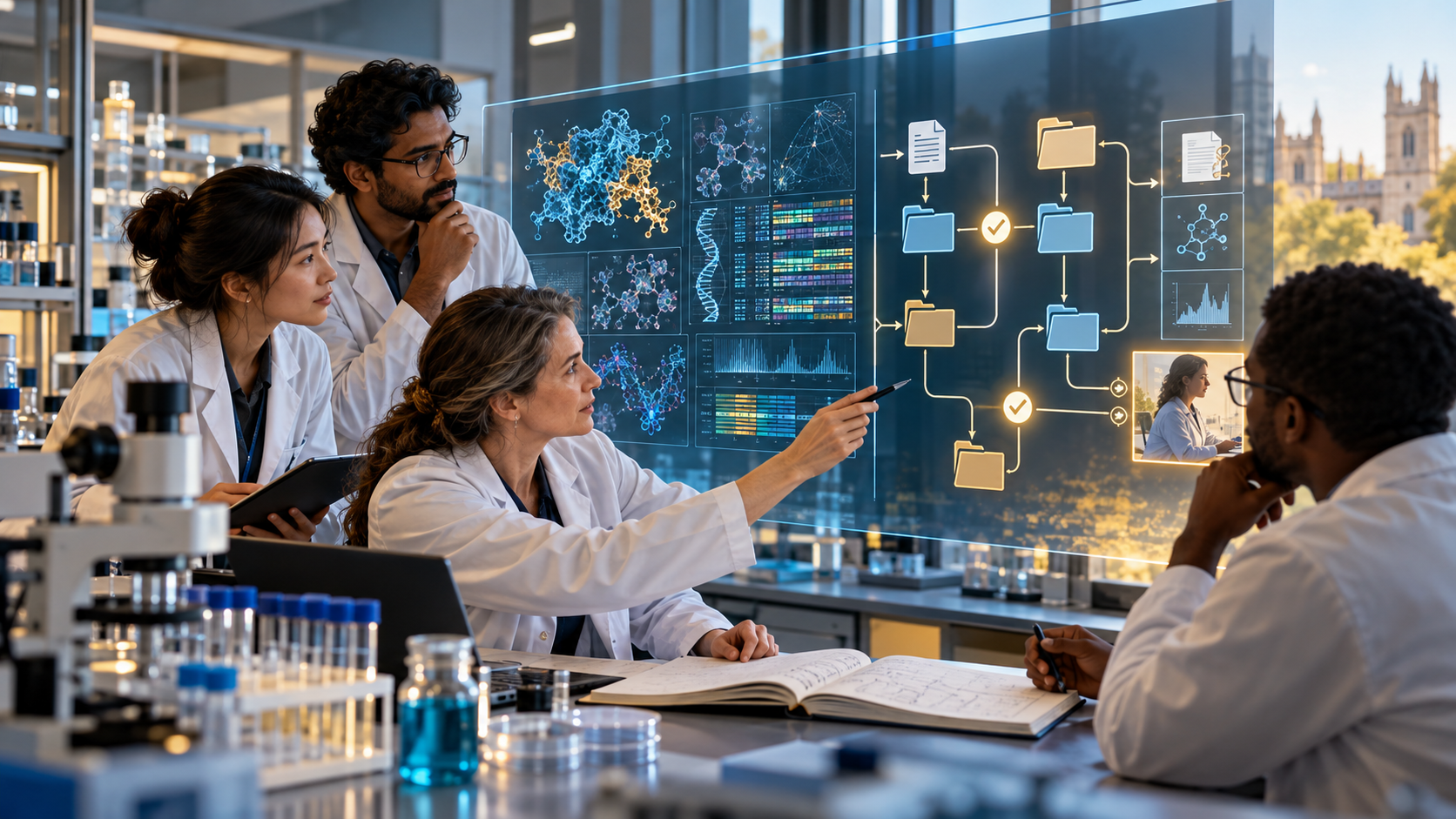 Life-Sciences Researchers Review Molecular Analysis And A Documented Approval Workflow With Human Oversight